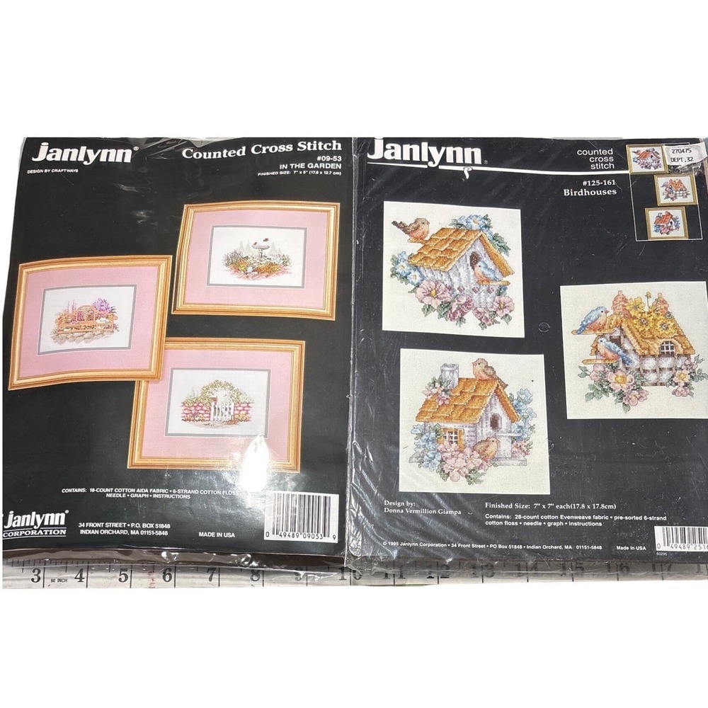VTG Janlynn‎ Counted Cross Stitch Kits In The Garden Birdhouses 09-53 125-161